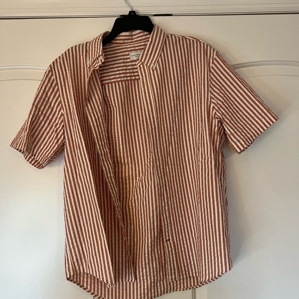 Club Monaco Brown and White Striped Casual Shirt